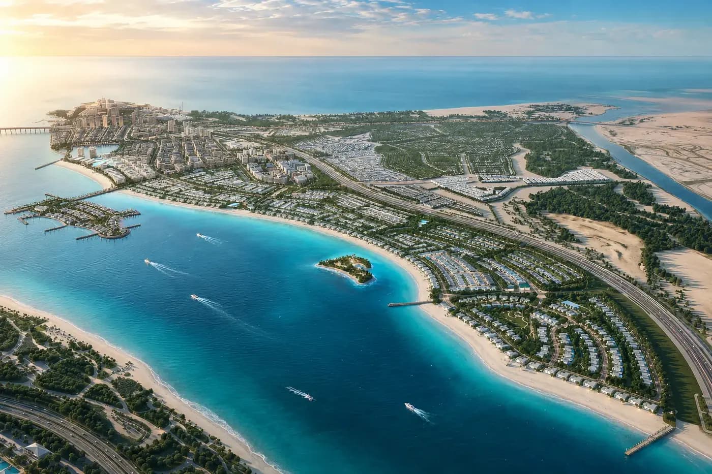 Developer rendering of the Marsa Al Saadiyat coastline and beaches from the air